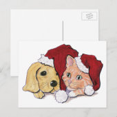 Kute kerstlabrador Puppy and Oranje Tabby Feestdagenkaart (Voorkant / Achterkant)