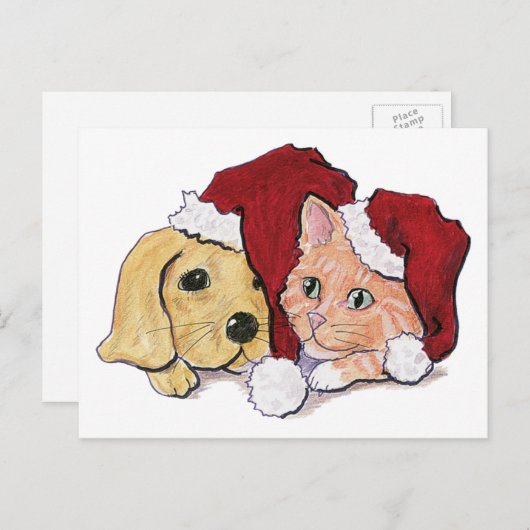 Kute kerstlabrador Puppy and Oranje Tabby Feestdagenkaart (Voorkant / Achterkant)