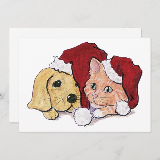 Kute kerstlabrador Puppy and Oranje Tabby Feestdagenkaart (Voorkant / Achterkant)