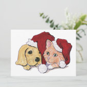 Kute kerstlabrador Puppy and Oranje Tabby Feestdagenkaart (Staand voorkant)