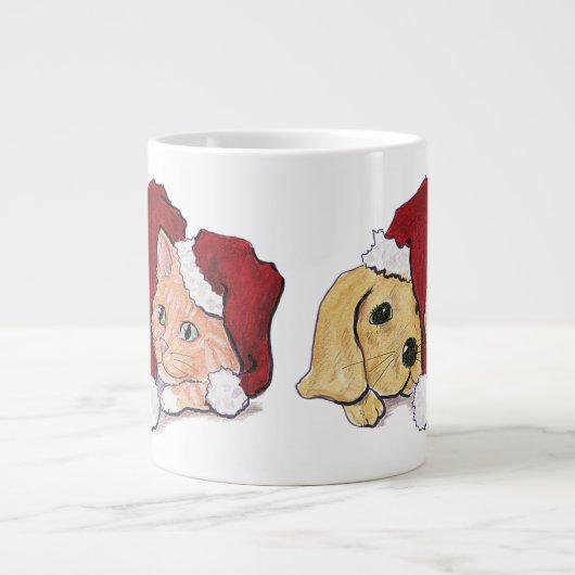 Kute kerstlabrador Puppy and Oranje Tabby Grote Koffiekop (Voorkant)