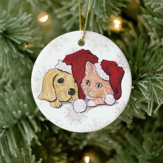 Kute kerstlabrador Puppy and Oranje Tabby Keramisch Ornament (Boom)
