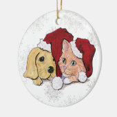 Kute kerstlabrador Puppy and Oranje Tabby Keramisch Ornament (Links)