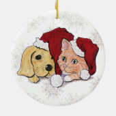 Kute kerstlabrador Puppy and Oranje Tabby Keramisch Ornament (Achterkant)