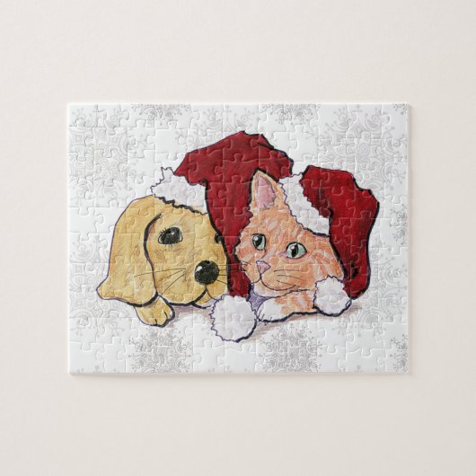 Kute kerstlabrador Puppy and Oranje Tabby Legpuzzel (Horizontaal)