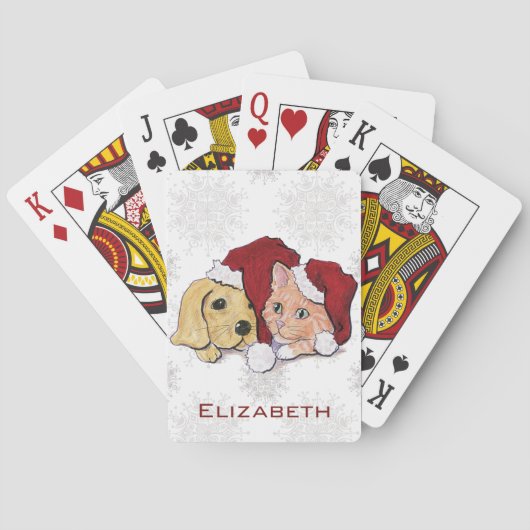 Kute kerstlabrador Puppy and Oranje Tabby Pokerkaarten (Achterkant)