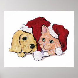 Kute kerstlabrador Puppy and Oranje Tabby Poster