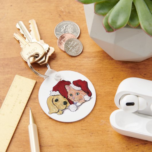 Kute kerstlabrador Puppy and Oranje Tabby Sleutelhanger (Bureau)