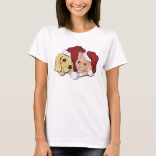 Kute kerstlabrador Puppy and Oranje Tabby T-shirt