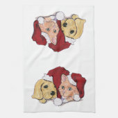 Kute kerstlabrador Puppy and Oranje Tabby Theedoek (Verticaal)