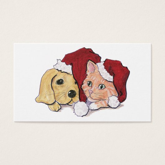 Kute kerstlabrador Puppy and Oranje Tabby Visitekaartjes (Voorkant)