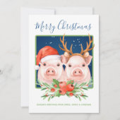 Kute kerstman en rendier-kerstparen feestdagenkaart (Voorkant)
