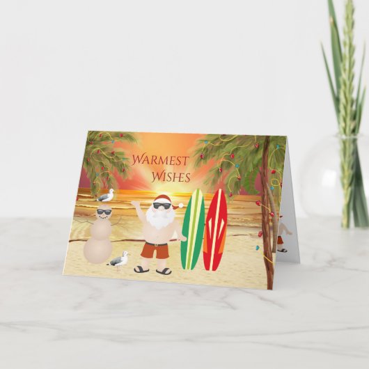 Kute kerstman en surfplanken voor kerstmis feestdagen kaart (Voorkant)