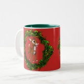 Kute kerstman en Wreath Tweekleurige Koffiemok (Voorkant links)