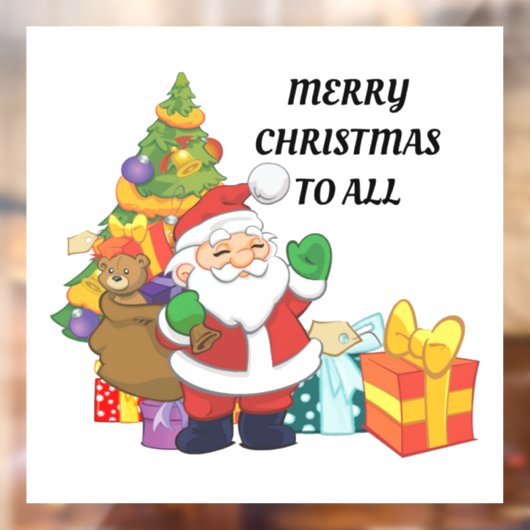 Kute kerstman met cadeauvenster koeling raamsticker (Vel 2)