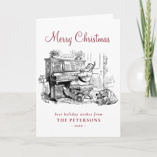 Kute  kerstman met Piano en Kinderen Kaart (Voorkant)