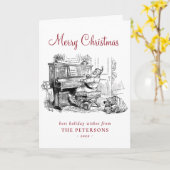 Kute  kerstman met Piano en Kinderen Kaart (Gele Bloem)