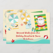 Kute kerstman op de beach-kerstflat feestdagenkaart (Voorkant / Achterkant)