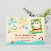 Kute kerstman op de beach-kerstflat feestdagenkaart (Staand voorkant)