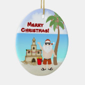 Kute kerstman op de kerstfeestdag van de strand keramisch ornament (Rechts)