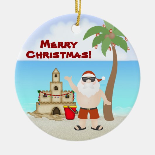 Kute kerstman op de kerstfeestdag van de strand keramisch ornament (Voorkant)