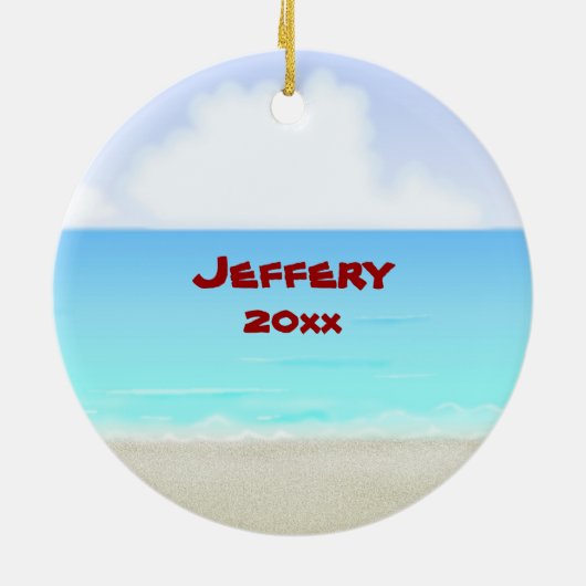 Kute kerstman op de kerstfeestdag van de strand keramisch ornament (Achterkant)