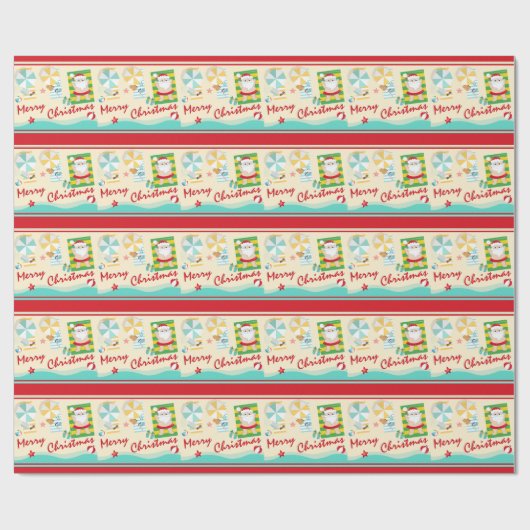 Kute kerstman op het strand cadeaupapier (Vlak)