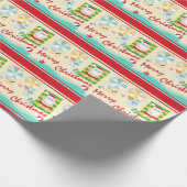 Kute kerstman op het strand cadeaupapier (Hoek)