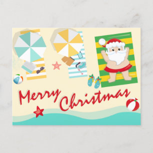 Kute kerstman op het strand feestdagenkaart