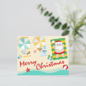 Kute kerstman op het strand feestdagenkaart (Staand voorkant)