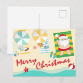 Kute kerstman op het strand feestdagenkaart (Voorkant / Achterkant)