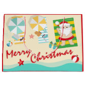 Kute kerstman op het strand groot cadeauzakje (Voorkant)