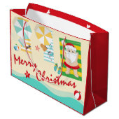 Kute kerstman op het strand groot cadeauzakje (Achterkant Gekanteld)