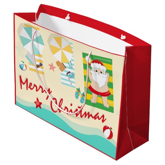 Kute kerstman op het strand groot cadeauzakje (Achterkant Gekanteld)