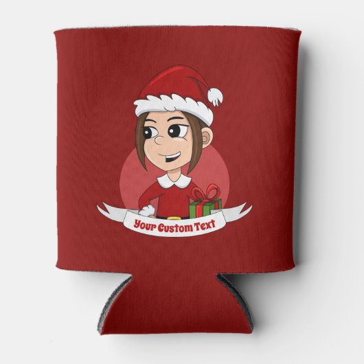 Kute kerstmeisje met bruin haar blikjeskoeler (Voorkant)