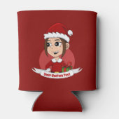 Kute kerstmeisje met bruin haar blikjeskoeler (Achterkant)