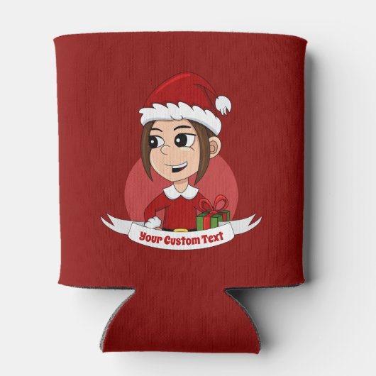 Kute kerstmeisje met bruin haar blikjeskoeler (Achterkant)