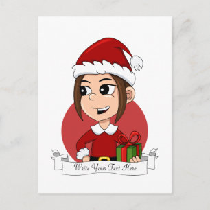 Kute kerstmeisje met bruin haar feestdagenkaart