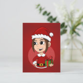 Kute kerstmeisje met bruin haar feestdagenkaart (Staand voorkant)