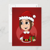 Kute kerstmeisje met bruin haar feestdagenkaart (Voorkant / Achterkant)
