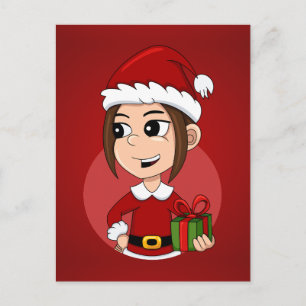 Kute kerstmeisje met bruin haar feestdagenkaart