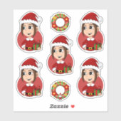 Kute kerstmeisje met bruin haar sticker (Vel)