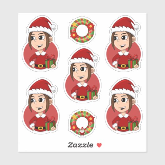 Kute kerstmeisje met bruin haar sticker (Vel)