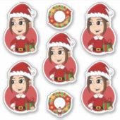 Kute kerstmeisje met bruin haar sticker (Voorkant)