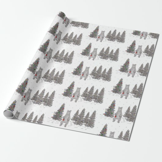 Kute Kerstmis Beer Woodland Wrapping Paper Cadeaupapier (Uitgerold)