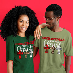 Kute Kerstmis begint met Christelijke Religieuze U T-shirt