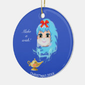 Kute kerstmis Genie en Magic Lamp op blauw Keramisch Ornament (Links)