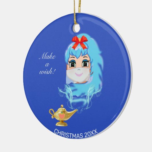 Kute kerstmis Genie en Magic Lamp op blauw Keramisch Ornament (Links)
