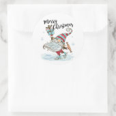 Kute Kerstmis Gnome Ice Sking Ronde Sticker (Tas)