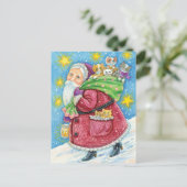 Kute Kerstmis, kerstman met Kittens en Katten! Feestdagenkaart (Staand voorkant)